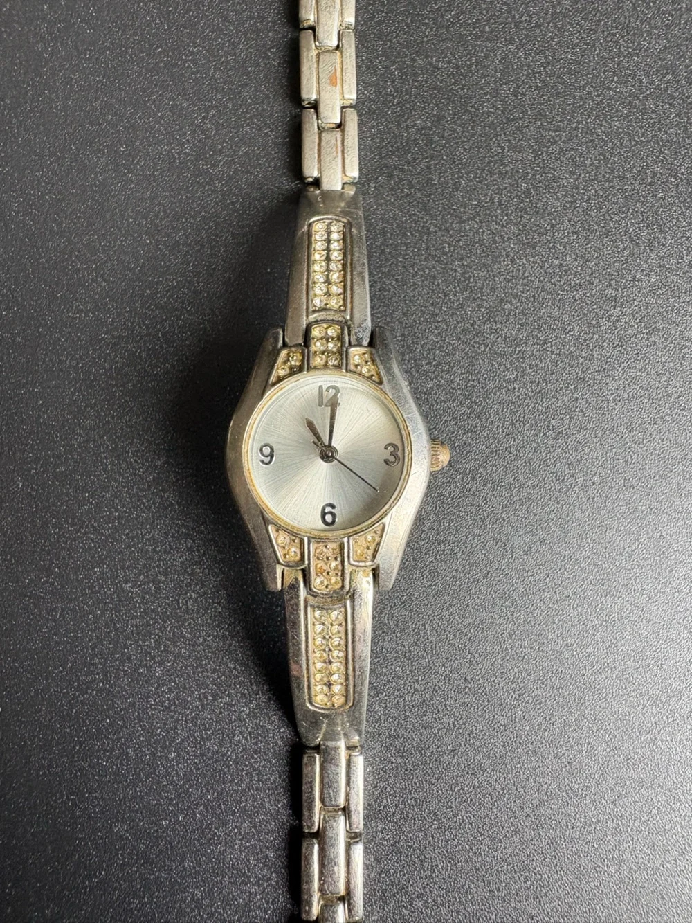 Women's Silver-Tone Crystal Bracelet Watch measurements shown non running